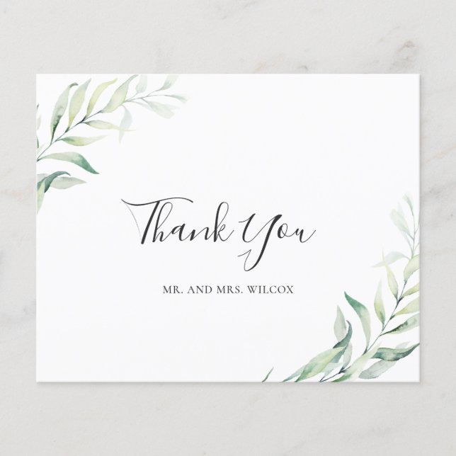 Mariage Budget Sage Eucalyptus Carte de remercieme (Devant)