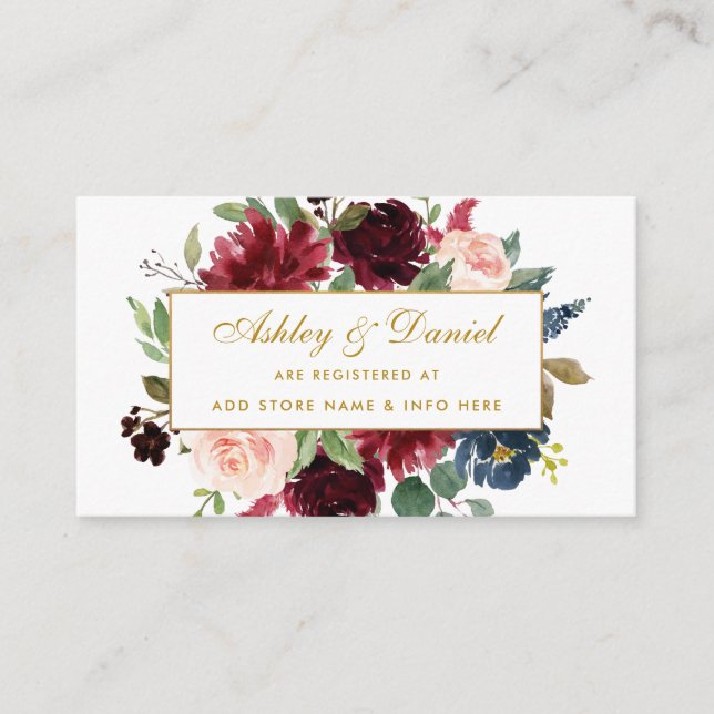 Mariage Burgundy Bleu Gold Registre Insérer carte  (Devant)