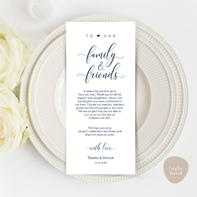 Mariage Cadre Merci Carte Classique Moderne (Modern Classy Wedding Dinner Place Setting Thank You Card, in Navy Blue)