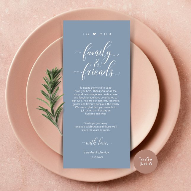 Mariage Cadre Merci Carte Classique Moderne (Modern Classy Wedding Dinner Place Setting Thank You Card, in Dusty Blue)