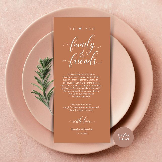 Mariage Cadre Merci Carte Classique Moderne (Modern Classy Wedding Dinner Place Setting Thank You Card, in Copper)