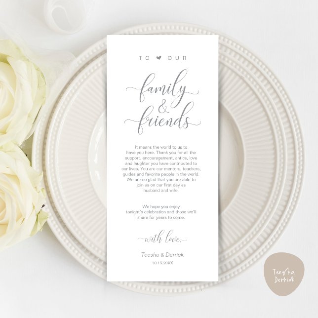 Mariage Cadre Merci Carte Classique Moderne (Modern Classy Wedding Dinner Place Setting Thank You Card, in Grey)