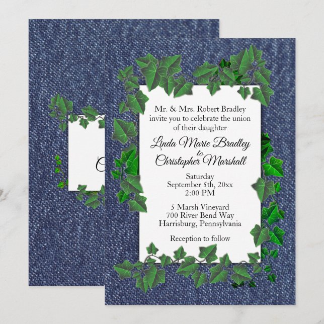 Mariage campagnard Denim Vines Invitation 5" x 7" (Devant / Derrière)