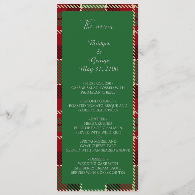 mariage campagnard écossais vert menu & programme (Devant)