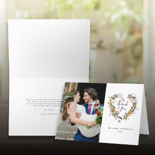Mariage campagnard Floral Heart Photo Merci