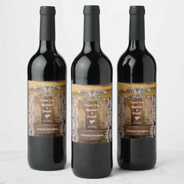 Mariage campagnard rustique Étiquette à vin de boi (Bouteilles)
