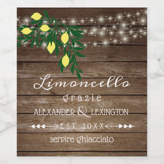 Mariage campagnard rustique Limoncello Étiquette b (Étiquettes simples)