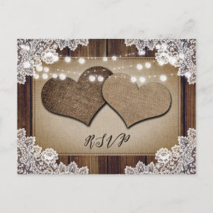 Mariage campagnard rustique RSVP carte postale cho