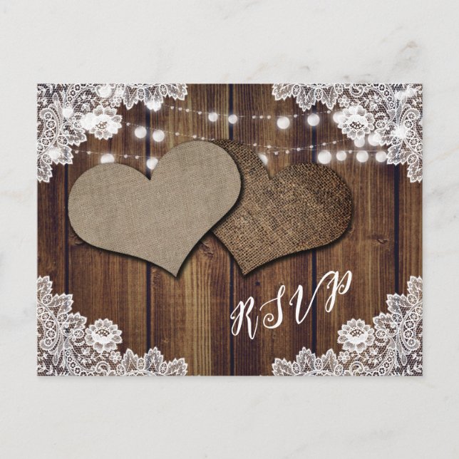 Mariage campagnard rustique RSVP carte postale cho (Devant)