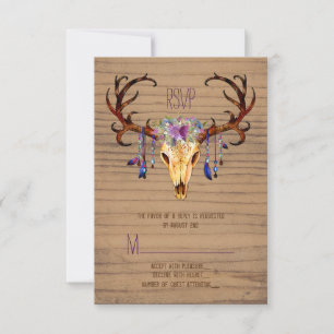 Mariage campagnard rustique RSVP de crâne d'Antler
