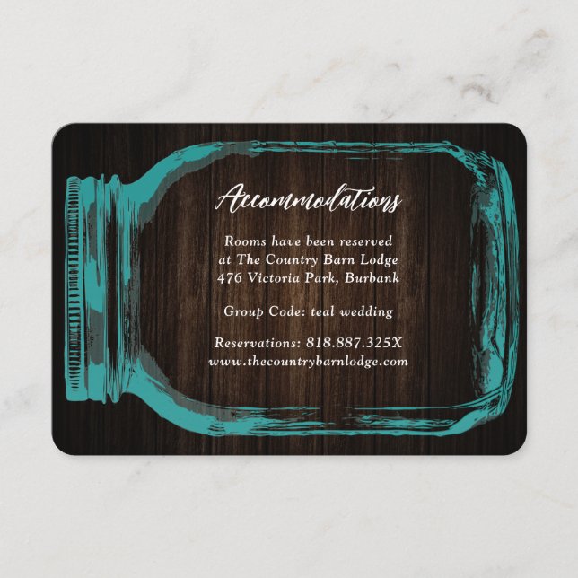 Mariage campagnard turquoise Hotel Carte d'héberge (Devant)