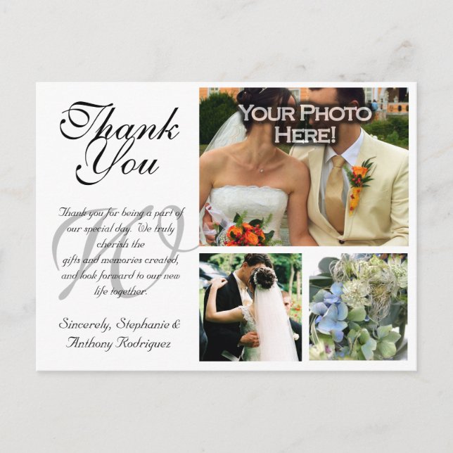 Mariage Carte de remerciements 3 photos Photo pers (Devant)