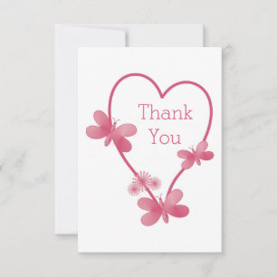 Mariage Carte de remerciements Coeur Rose Et Papil