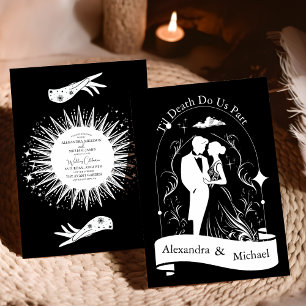 Mariage carte de tarot Les Amoureux noir et blanc