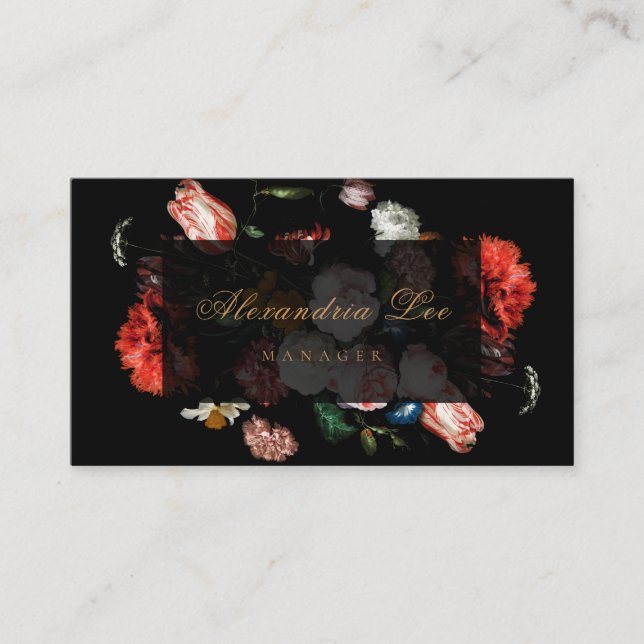 Mariage Carte de visite rouge foncé Floral noir (Devant)