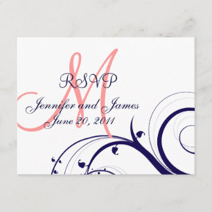 Mariage carte RSVP tournois Marine Coral bleu rose