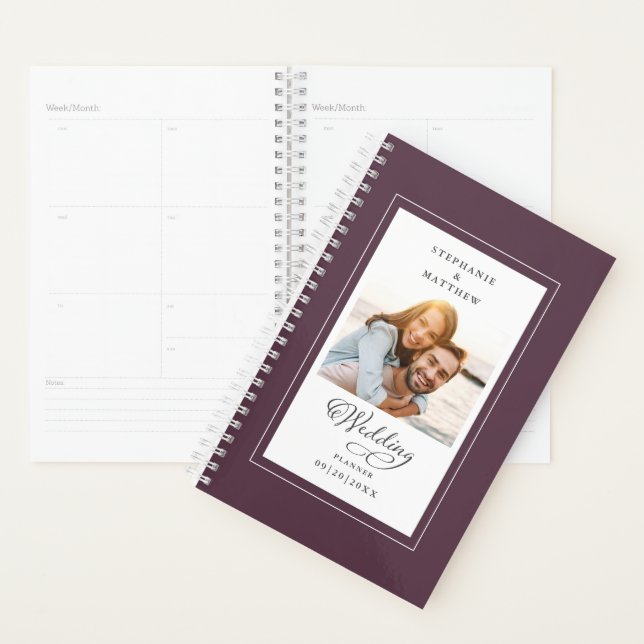 Mariage Cassis photo personnalisé Purple Script él (Devant avec enveloppe)