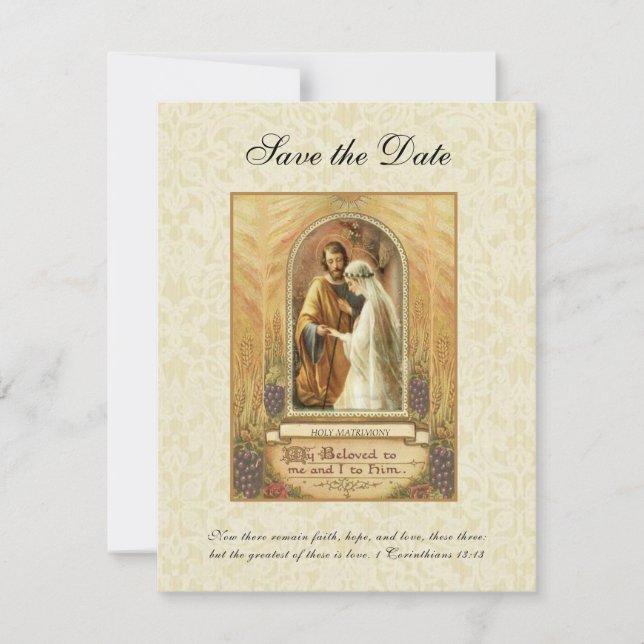 Mariage Catholique Vintage  Évangile Save The Date (Devant)