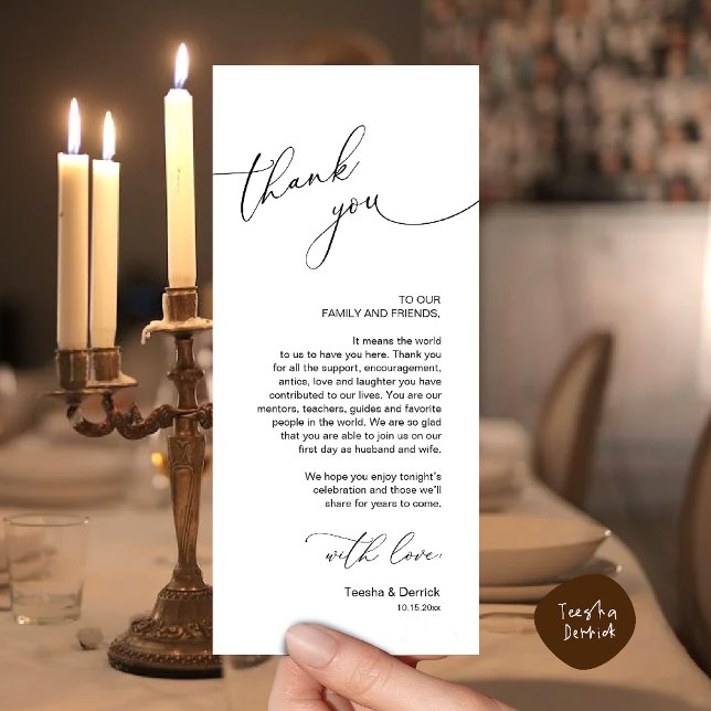 Mariage Celebration Place Setting Carte de remerci (Wedding Dinner Celebration Place Setting Thank You Modern Romantic Card in Black White)