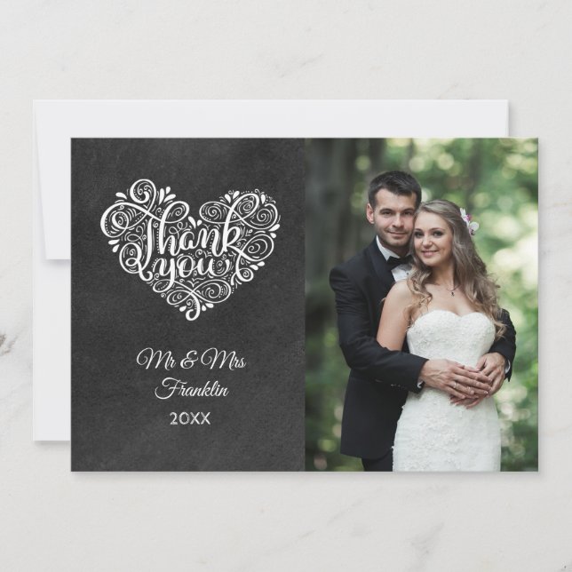 Mariage Chalkboard Photo Elegant Script Merci (Devant)
