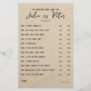 Mariage Chaussure Jeu Questions Papier Rustique