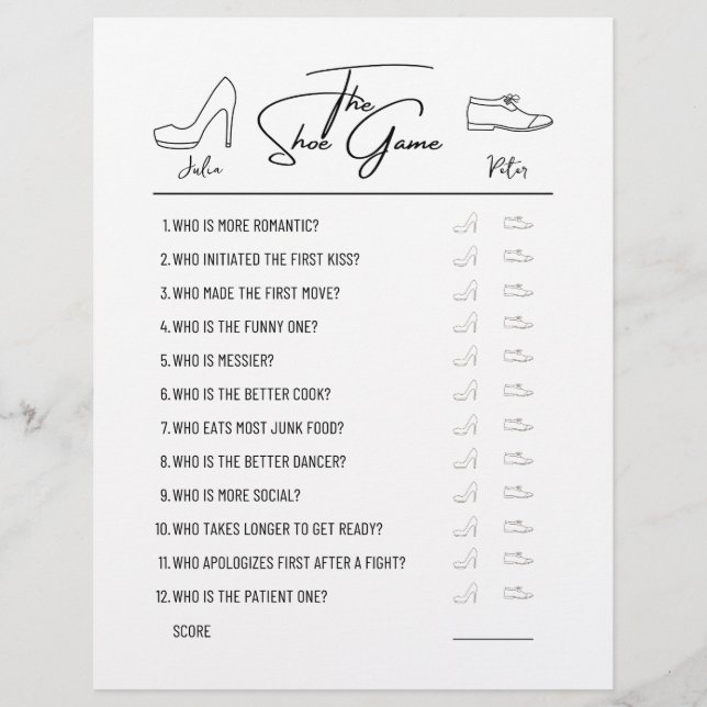Mariage Chaussure Questions Jeu papier noir et bla (Devant)