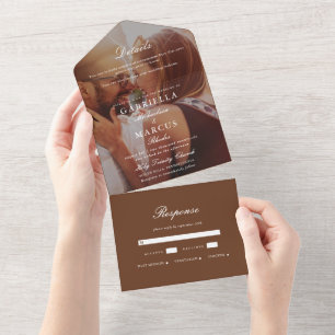 Mariage Chic Brown Tout en un Photo Invitation