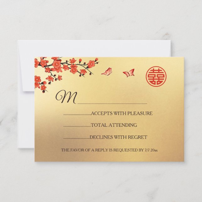 Mariage chinois RSVP Gold Red Cherry Blossom (Devant)