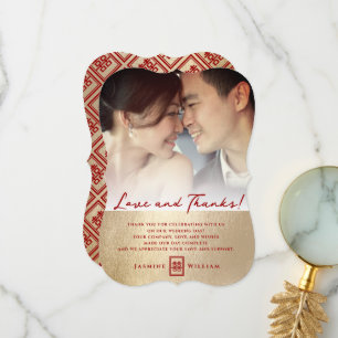 Mariage chinois Simple Amour et Merci Carte photo