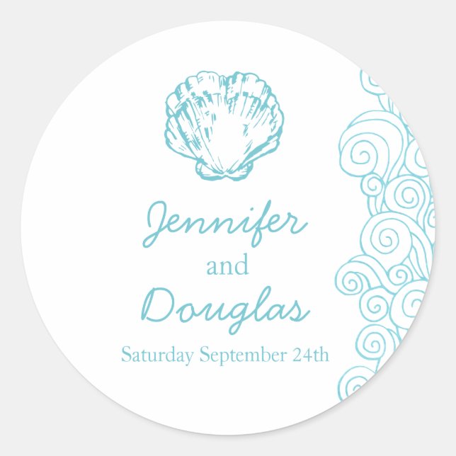 Mariage clam coque de plage vagues aqua sticker (Devant)