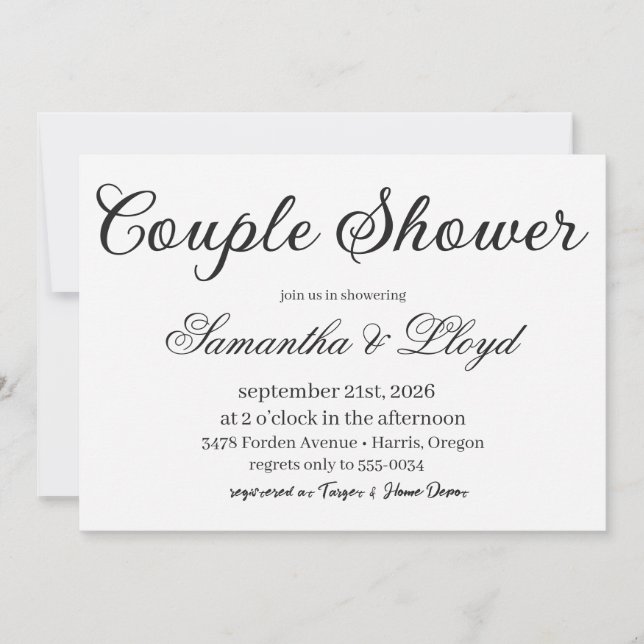 Mariage Classique Noir & Blanc Script Invitation C (Devant)