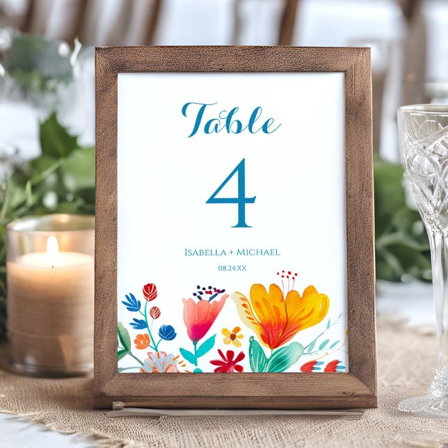 Mariage couleur fleur sauvage Numéro de table (Floral Colorful Watercolor Wedding Table Number)