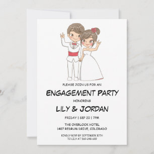 Mariage couple dessin animé fiançailles invitation