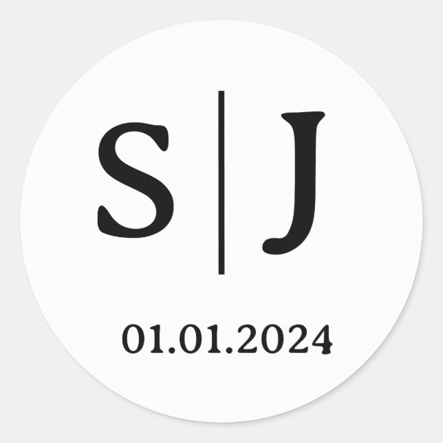 Mariage Couple initial Étiquettes | Blanc arrondi (Devant)