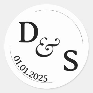 Mariage Couple initial Étiquettes Blanc arrondi