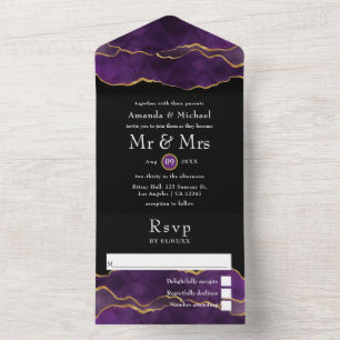 Mariage d'âge violet et or sur invitation