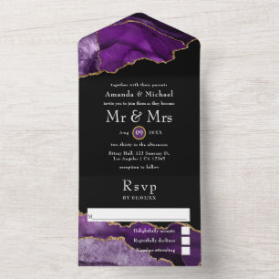 Mariage d'âge violet et or sur invitation