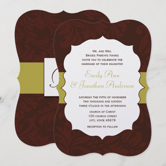 Mariage damassé Invitation de la Bourgogne moderne (Devant / Derrière)