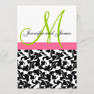Mariage damassé Invitation Monogramme Rose vert