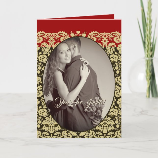 Mariage damassé Invitation Tan Choose Arrière - pl (Devant)