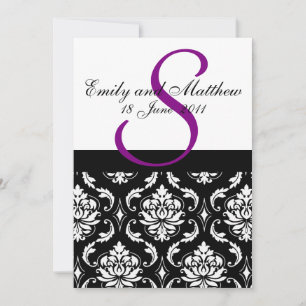 mariage damassé Invitations Purple Monogrammes