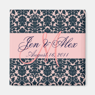 Mariage damassé Monogram Rose Navy Magnet