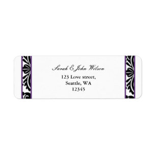 mariage damassé violet, étiquette d'adresse de ret