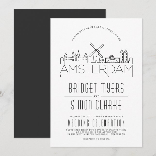 Mariage d'Amsterdam | Invitation Skyline (Devant / Derrière)