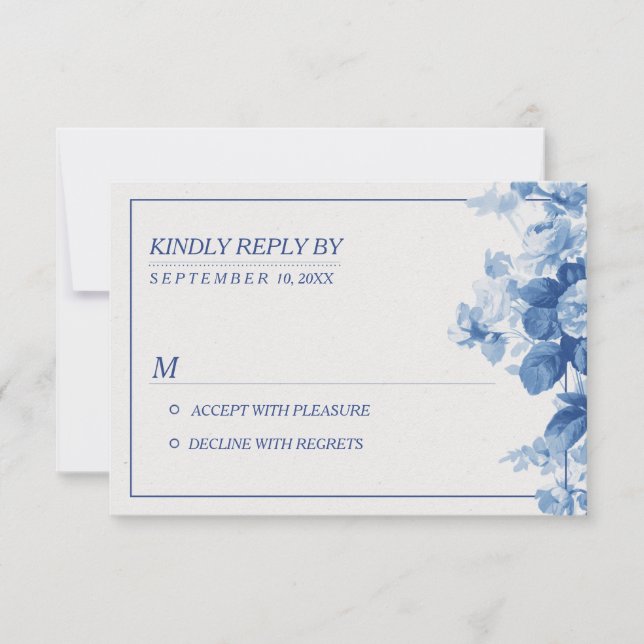 Mariage d'aquarelle florale bleu moderne RSVP (Devant)