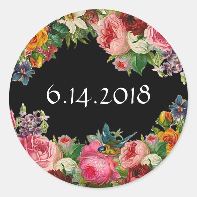 Mariage Date Blue Floral Bourgogne Rose Stickers (Devant)