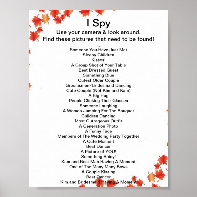 Mariage de automne I Spy Game Poster (Devant)