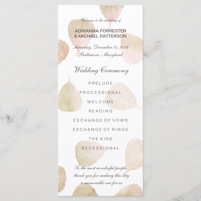 Mariage de automne | Programme de Feuilles d'aquar (Devant)