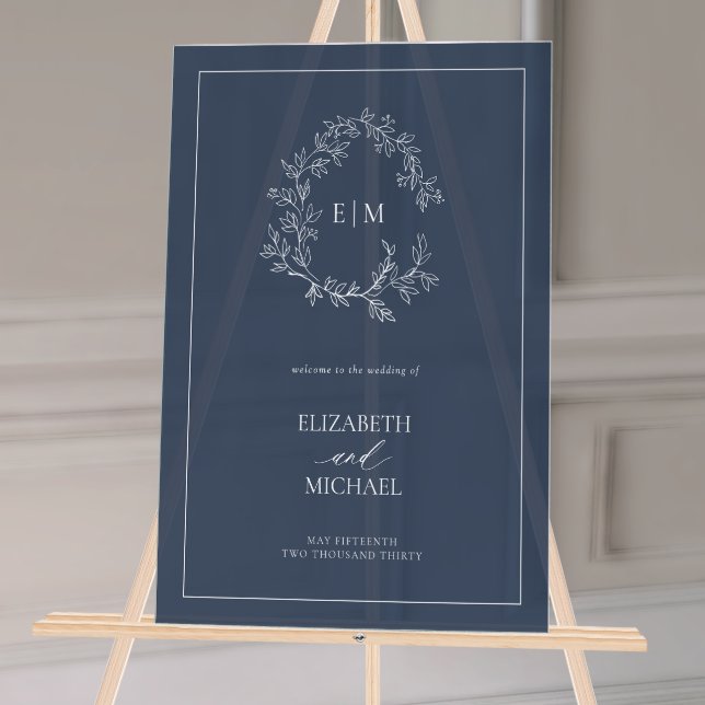 Mariage de bienvenue de la Marine Blue Leafy Crest (Wedding Welcome Sign!)