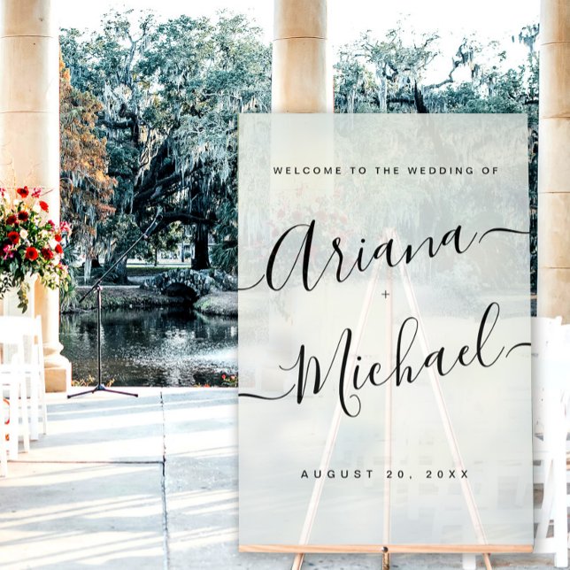 Mariage de bienvenue minimaliste moderne (Simple Minimalist wedding acrylic frosted welcome sign.)